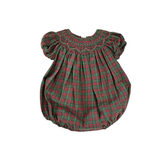 Noel Tartan Handsmocked Romper Bubble