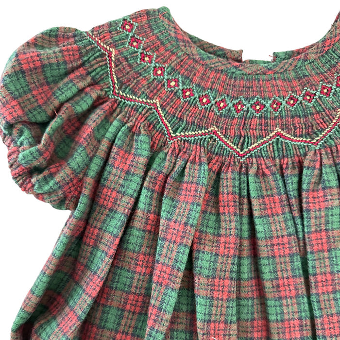 Noel Tartan Handsmocked Romper Bubble