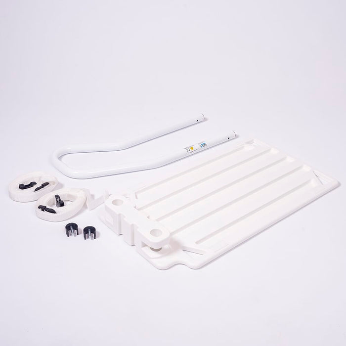 Diagram or packaging of NRS 2-In-1 Bed Rail highlighting dimensions or features.
