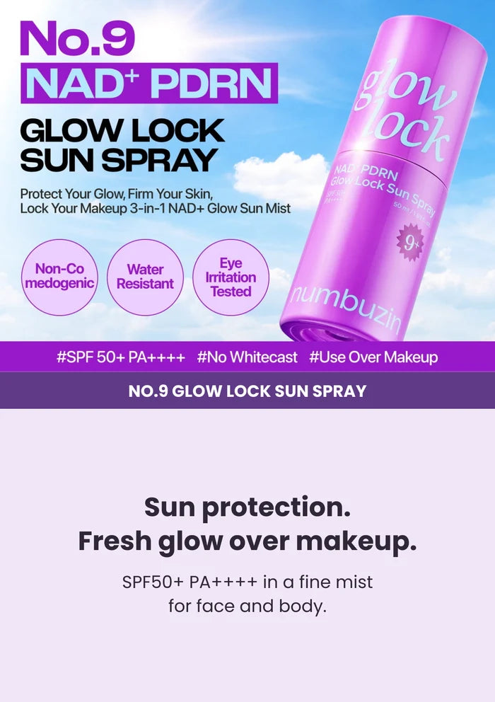 NUMBUZIN No.9 NAD+ PDRN Glow Lock Sun Spray 50ml with SPF50+ PA++++ protection, no white cast and over-makeup use