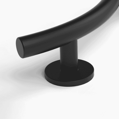 Close-up of a wall mounting plate on Nymas Matt Black Curved Grab Rail grab rail showing screw holes for secure installation.
