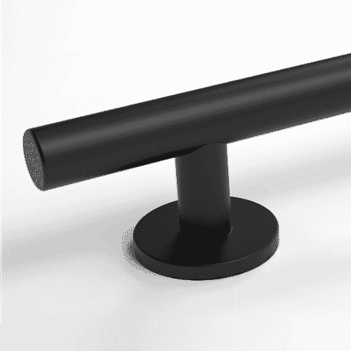 Close-up of a wall mounting plate on Nymas Matt Black Straight Grab Rail grab rail showing screw holes for secure installation.