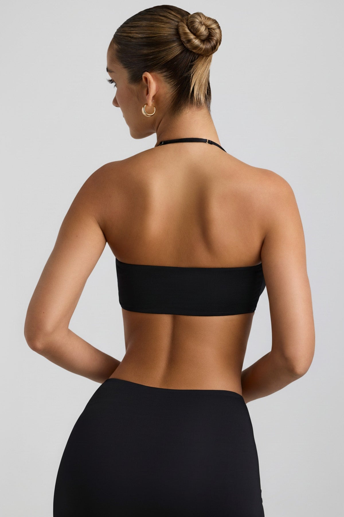 Slinky Jersey Hardware Detail Halterneck Bralette in Black
