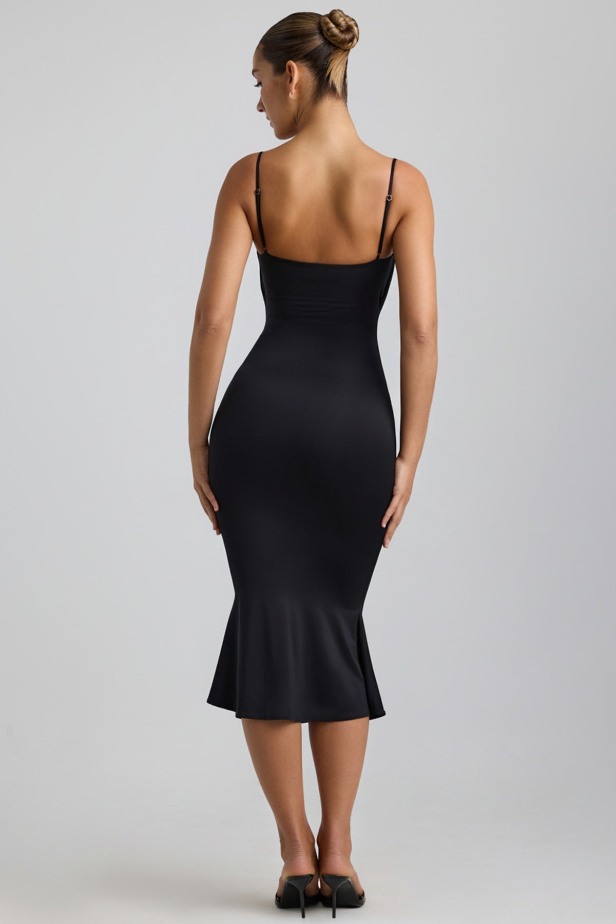 Slinky Jersey Ruched Cut-Out Midaxi Dress in Black