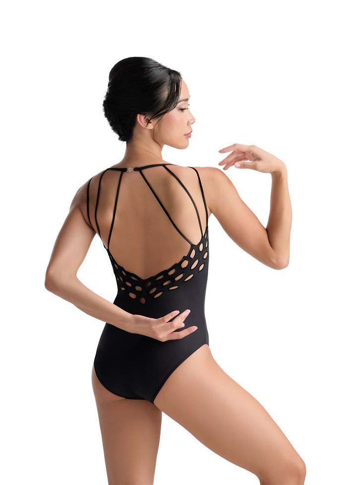 Ballet Rosa women's Xenia camisole leotard with laser cut strappy back.