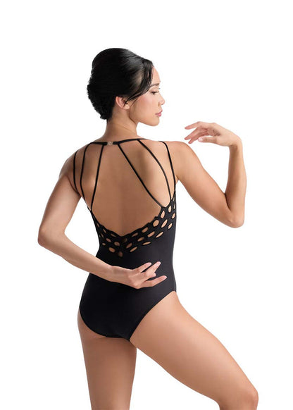 Ballet Rosa women's Xenia camisole leotard with laser cut strappy back.