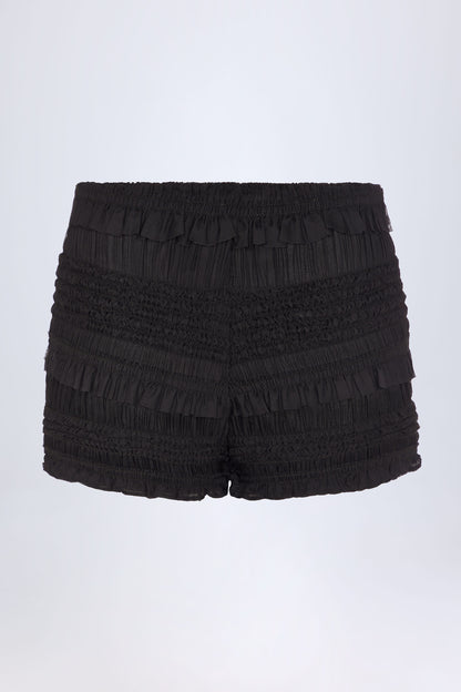 Ruffled Mid-Rise Shorts in Black
