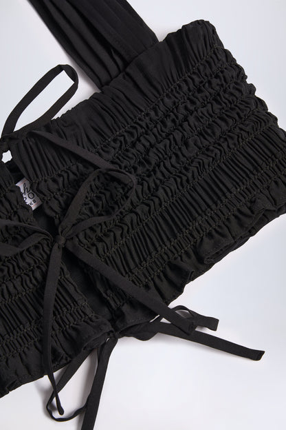 Ruffled Tie-Front Crop Top in Black