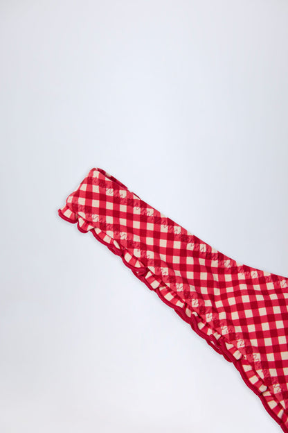 Ruffled Cheeky Bikini Bottoms in Red Gingham