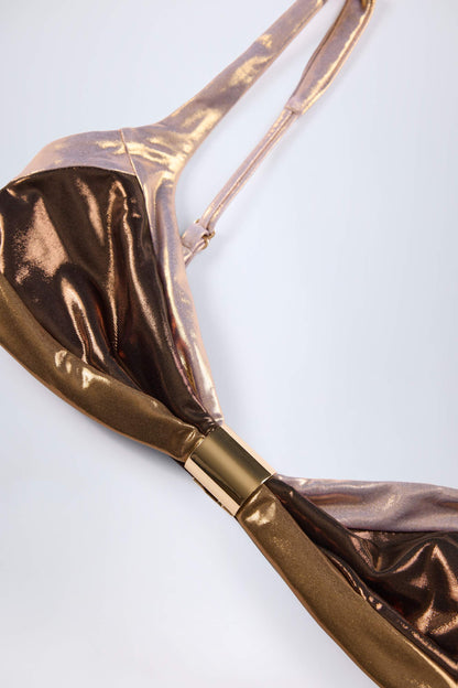 Ruched Bikini Top in Bronze Gold