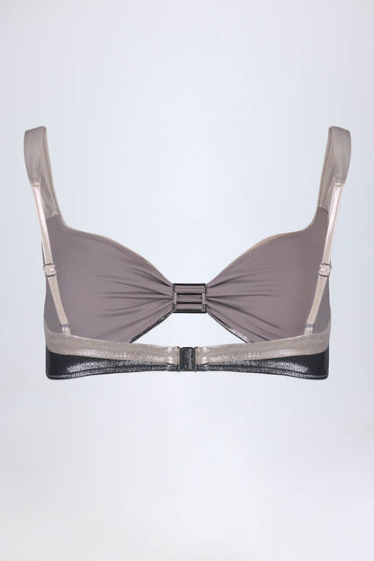 Ruched Bikini Top in Silver Chrome