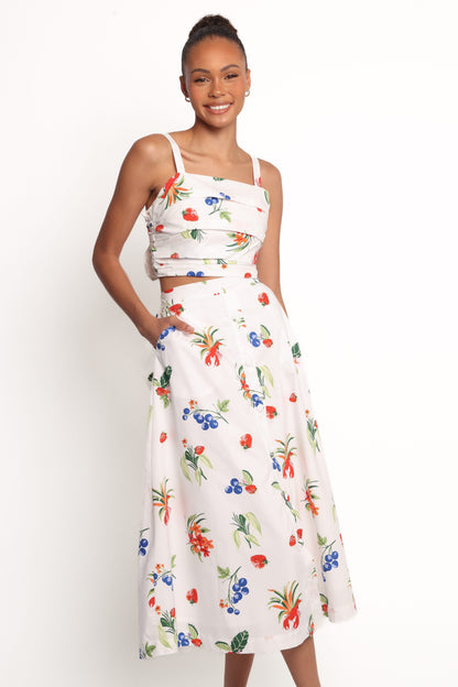 Geneva Midi Skirt - Off White Red
