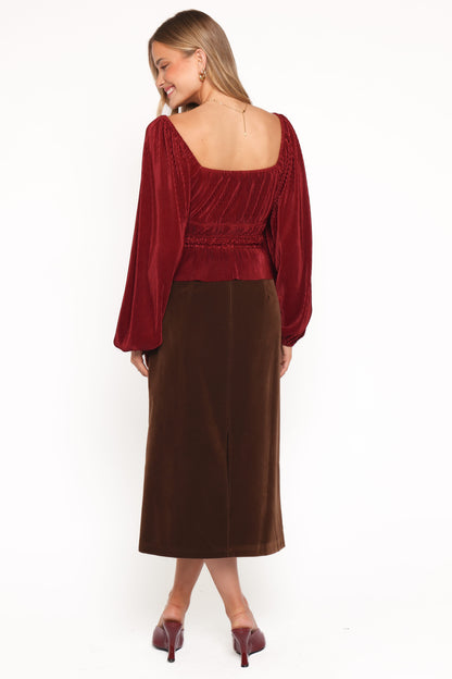 Halina Velvet Midi Skirt - Chocolate