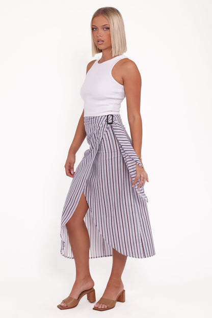 Jacey Wrap Midi Skirt - Midnight Stripe