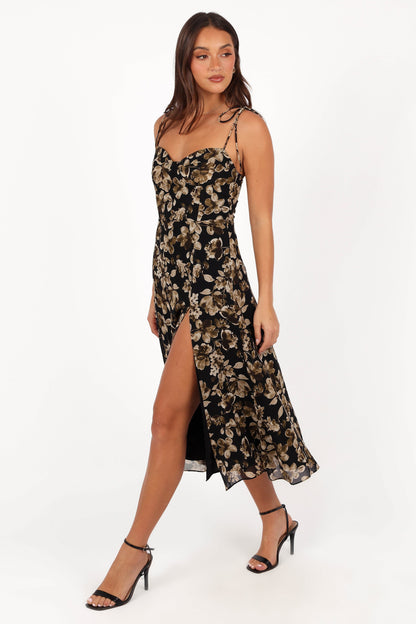 Arycia Midi Dress - Black Floral