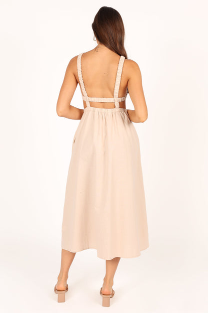 Aubrey Cutout Midi Dress - Beige