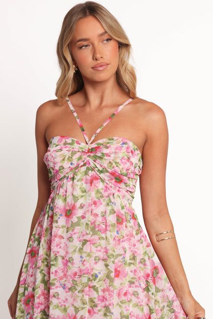 Cascade Halterneck Maxi Dress - Carmine Rose