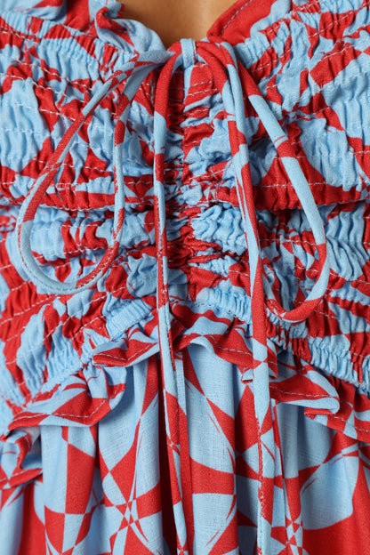 Dayton Strapless Midi Dress - Red Blue