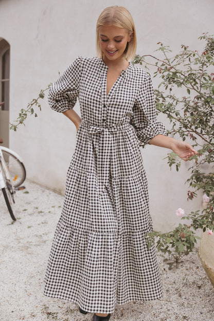 Dixon Maxi Dress - Black Cream Gingham