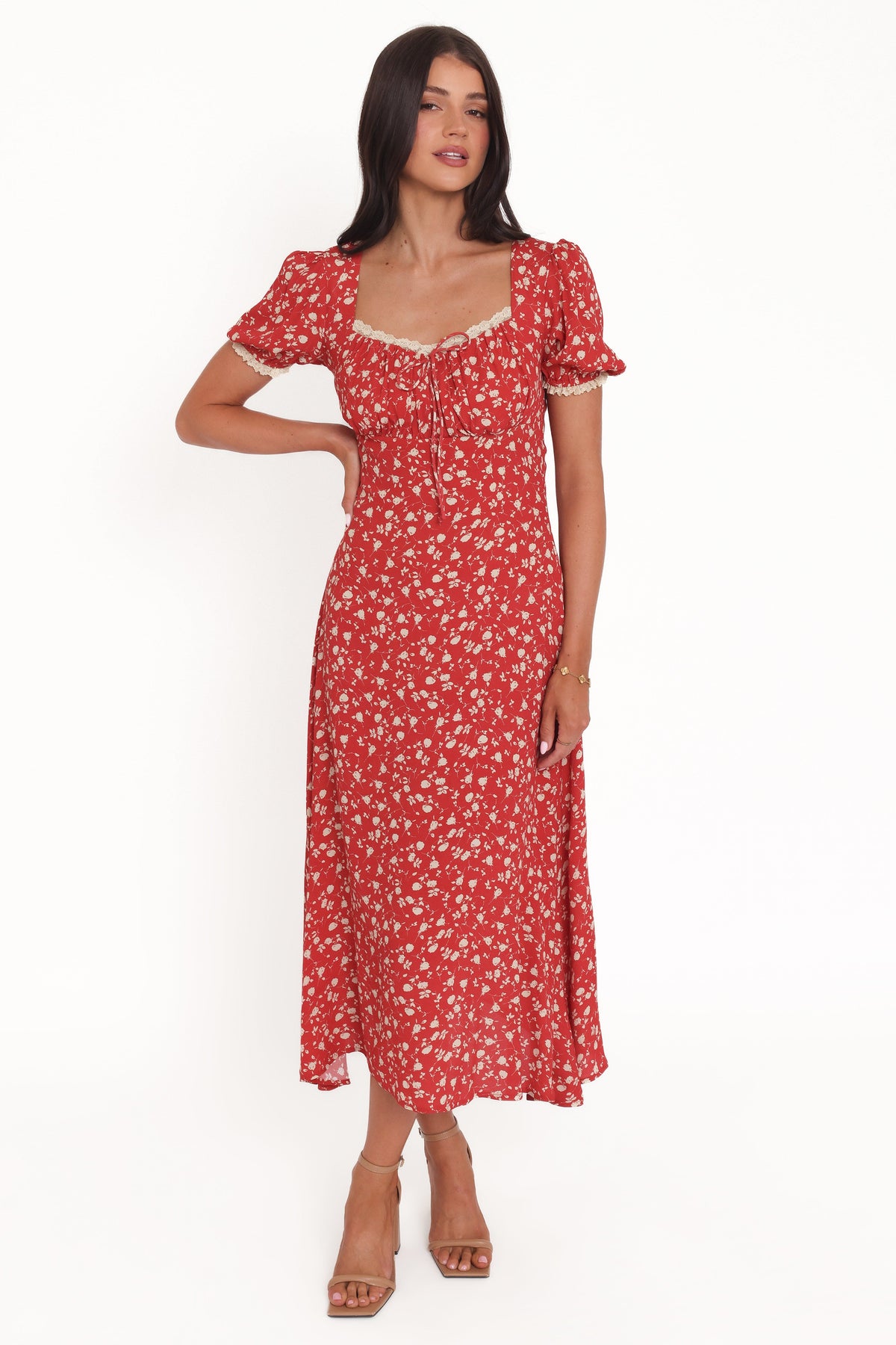 Francine Lace Midi Dress - Red Floral