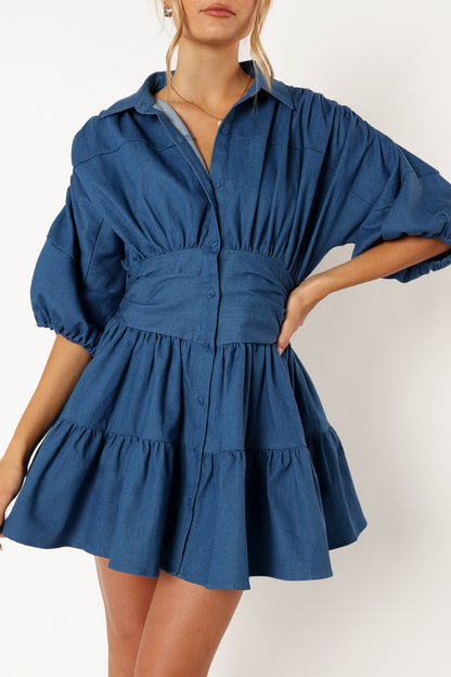 Francis Long Sleeve Mini Dress - Blue Denim