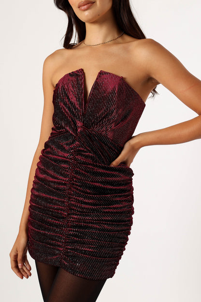 Gilbert Ruched Mini Dress - Merlot