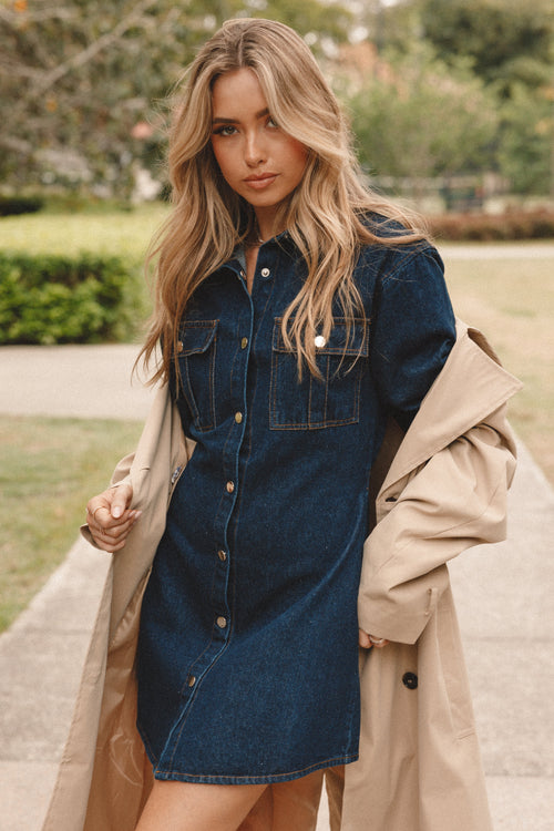 Hailey Denim Mini Dress - Dark Denim