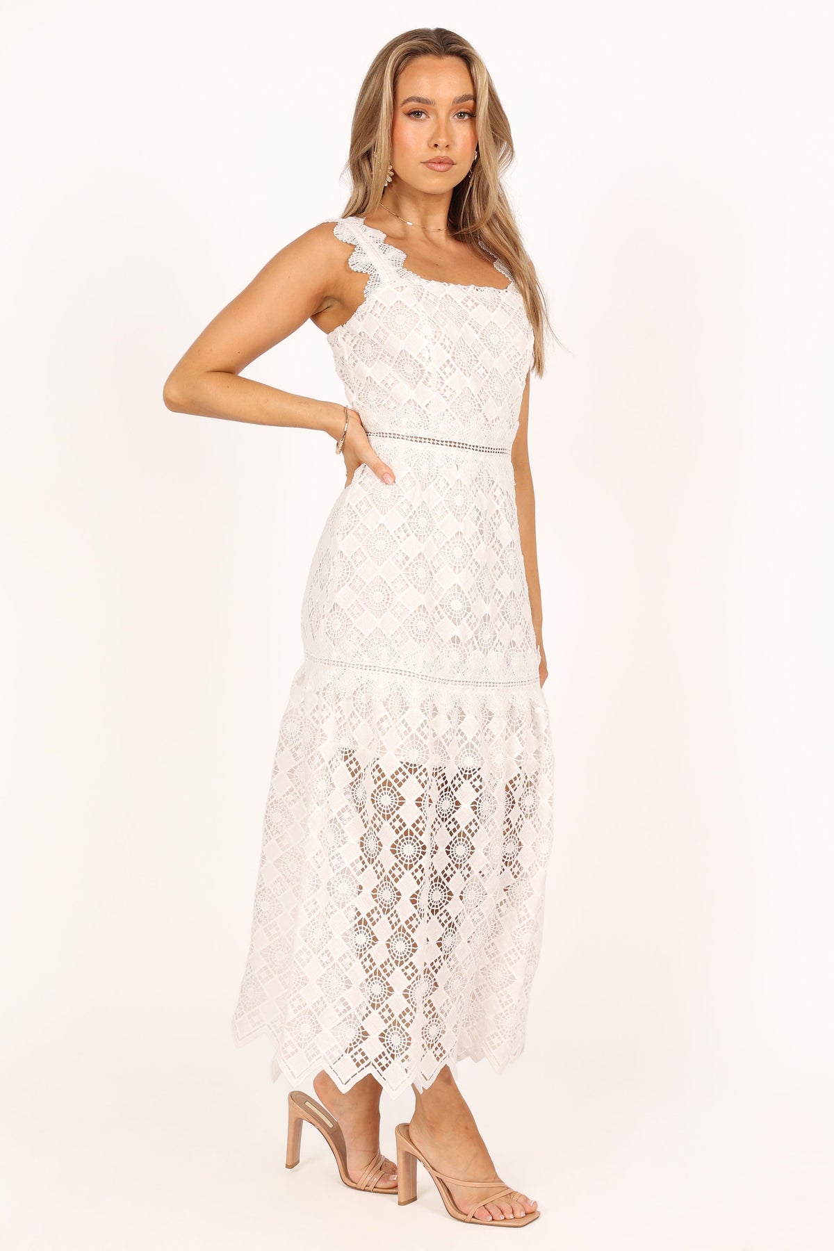 Harper Midi Lace Dress - White