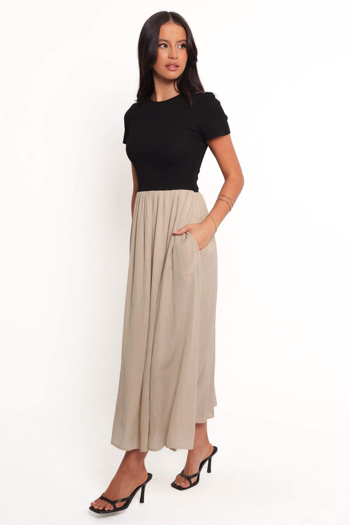 Isolde Midi Dress - Black/Beige