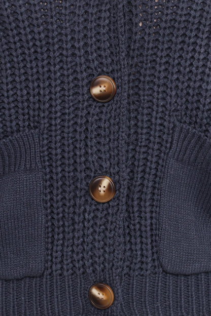 Amelia Oversize Collar Button Cardigan - Navy