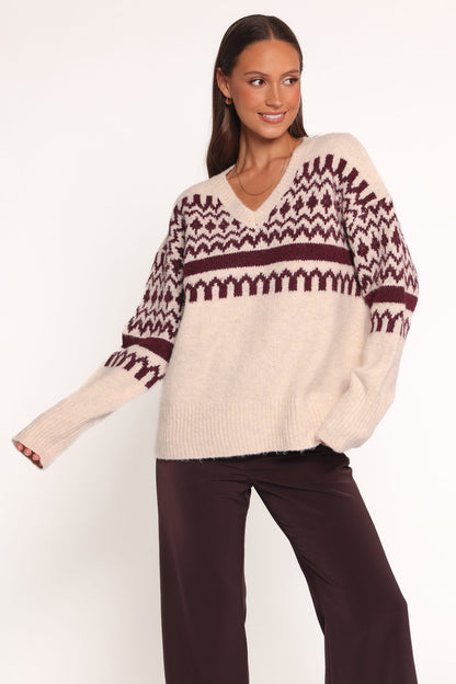 Astrid Sweater - Beige Cherry