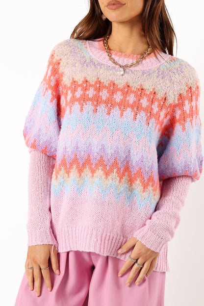 Emerson Fairisle Knit Sweater - Coral Blue