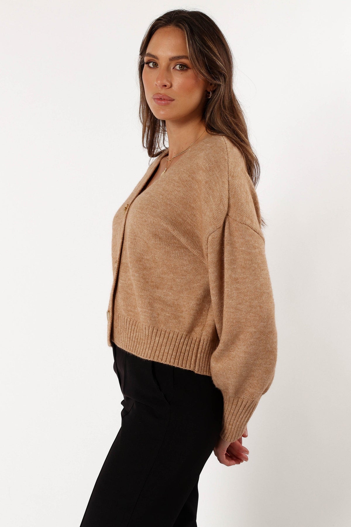Isabel Button Front Cardigan - Beige