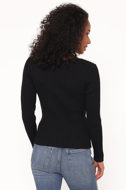 Demi Twist Detail Knit Top - Black