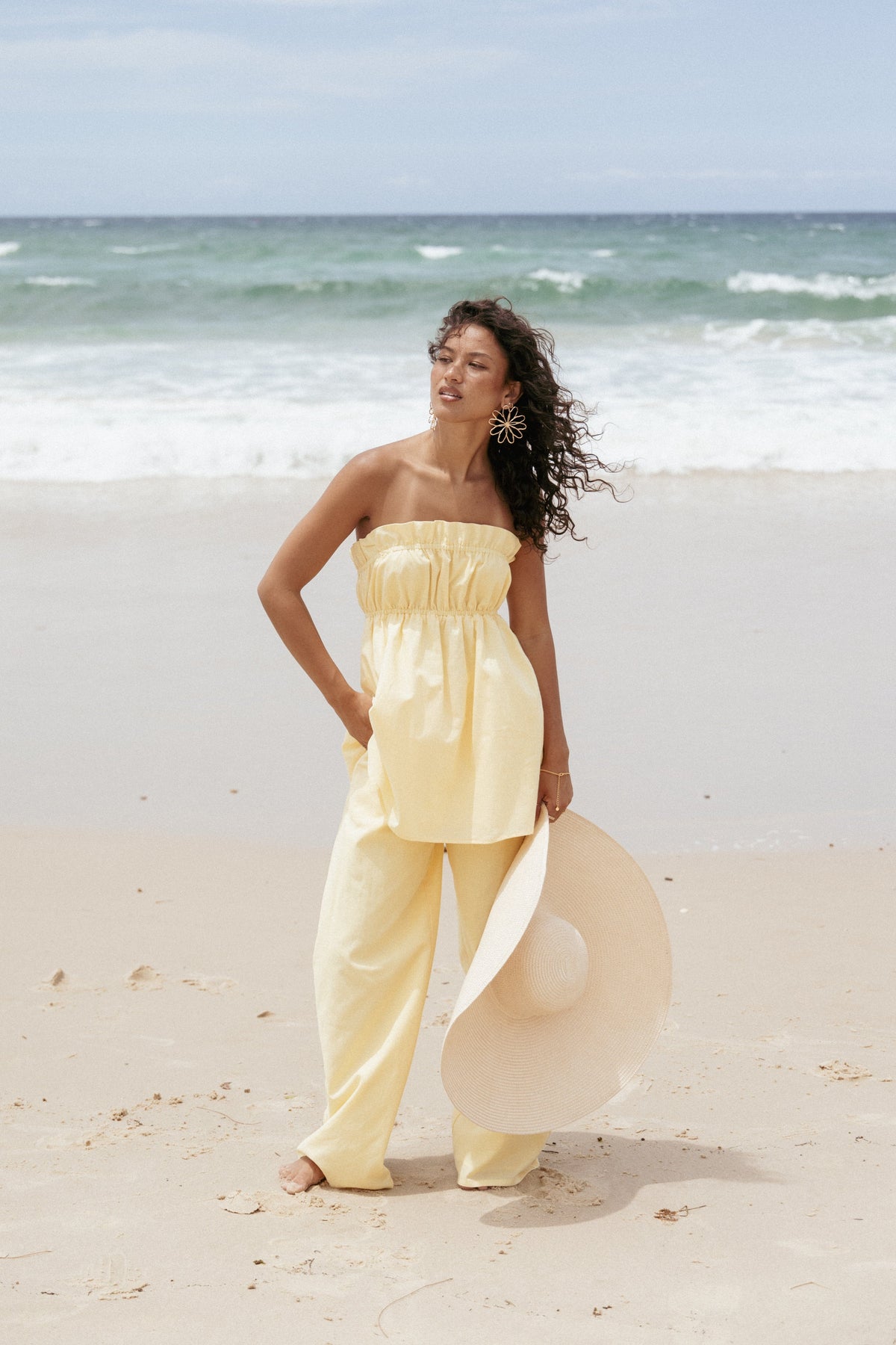 Ember Strapless Tunic Top - Butter Yellow