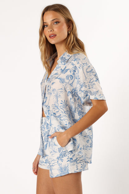 Faye Button Down Top - White Blue