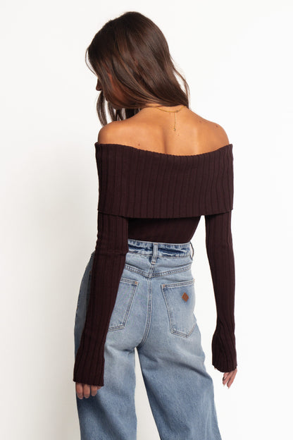 Inora Off Shoulder Knit Top - Chocolate