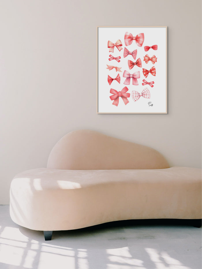 Pink and Red Bows Digital Print [Coquette Room wall Art] - Valentine's Day - Girl's Bedroom Watercolor Print