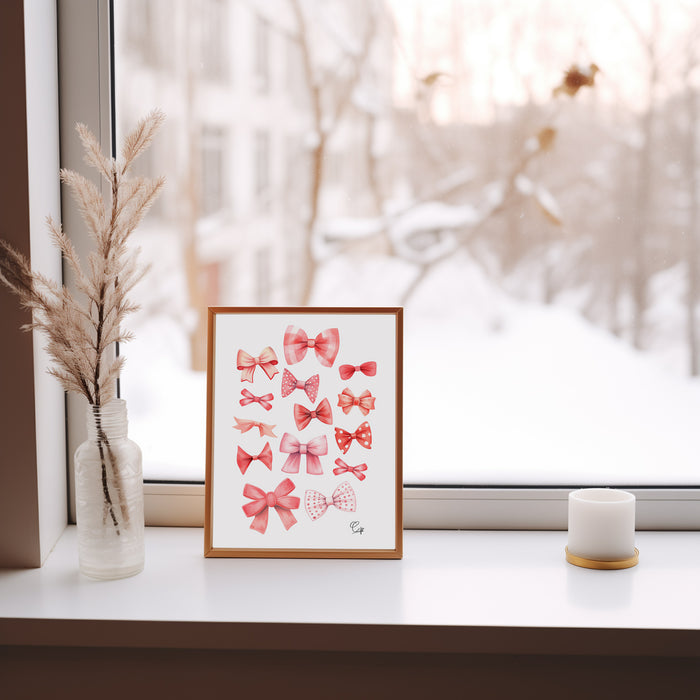Pink and Red Bows Digital Print [Coquette Room wall Art]