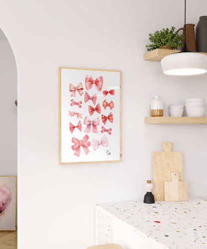 Pink and Red Bows Digital Print [Coquette Room wall Art]