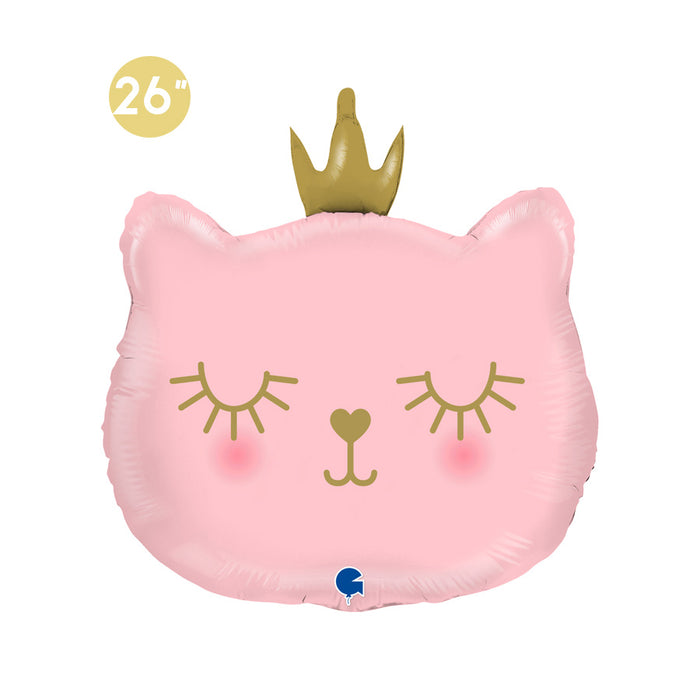Pink Cat Princess Foil Balloon 26-inch - Kitty Cat Girl Birthday Party Supplies, Kitty Cat Theme Party Decorations, Girl Cat Theme Party