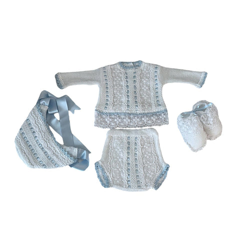 PREORDER Affie Luxe Knitted White/Light Blue 4-pc set (SHIPS 4 weeks after order is placed)