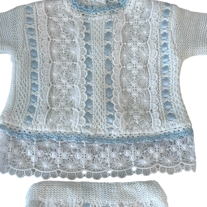 PREORDER Affie Luxe Knitted White/Light Blue 4-pc set (SHIPS 4 weeks after order is placed)