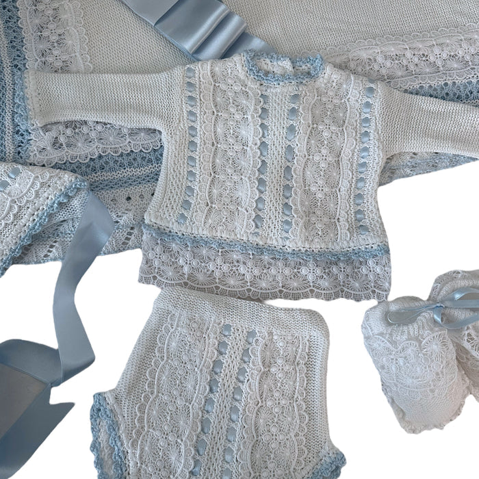 PREORDER Affie Luxe Knitted White/Light Blue 4-pc set (SHIPS 4 weeks after order is placed)