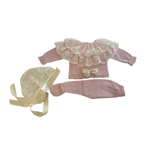 PREORDER Victoria 3-piece Dusty Pink Double Collar Knitted Set (SHIPS OCTOBER)