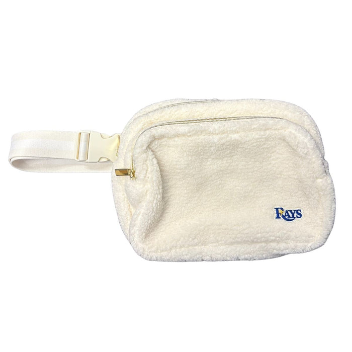 Rays Jill Martin White Sherpa Wordmark Oversized Fanny Pack