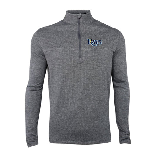 Rays Men's Columbia Gray Wordmark Omni-Wick Soar Waffle 1/4 Zip Pullover
