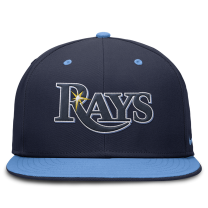Rays Nike Navy Light Blue Wordmark Primetime Two-Tone Performance Fitted Hat