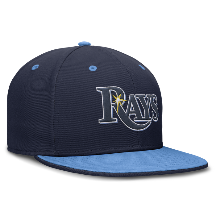 Rays Nike Navy Light Blue Wordmark Primetime Two-Tone Performance Fitted Hat