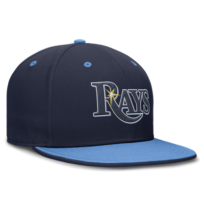 Rays Nike Navy Light Blue Wordmark Primetime Two-Tone Performance Fitted Hat